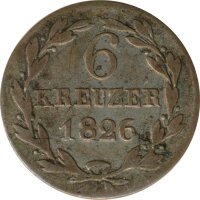 Nassau 6 Kreuzer 1826 Wilhelm I. Silber*