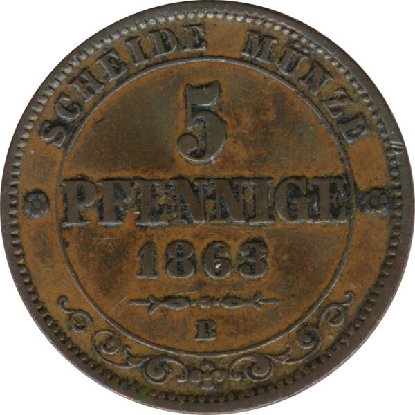 Sachsen 5 Pfennig 1863 B Johann*