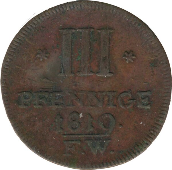 Waldeck-Pyrmont 3 Pfennig 1819 FW Georg Heinrich*