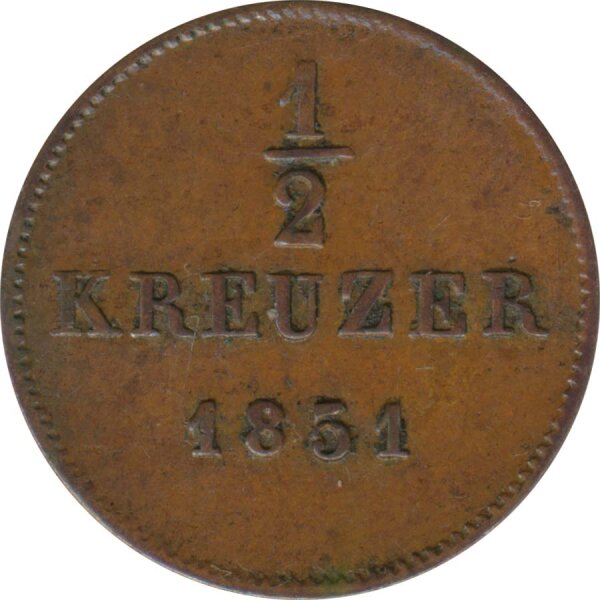 Württemberg 1/2 Kreuzer 1851 Wilhelm I*