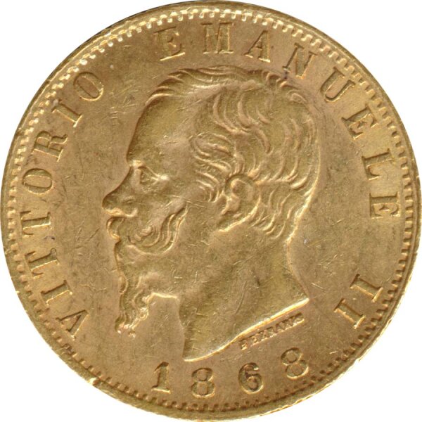 Italien 1868 TBN 20 Lire Vittorio Emanuele II. Gold