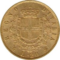 Italien 1868 TBN 20 Lire Vittorio Emanuele II. Gold