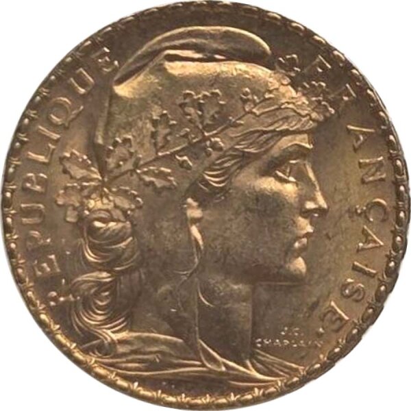 Frankreich 20 FFR 1908 3. Republik Gold