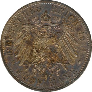 Preussen 5 Mark 1914 A Wilhelm II in Uniform Silber*
