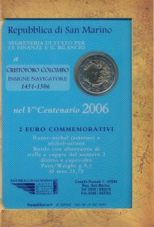 San Marino 2 Euro 2006 Christoph Kolumbus im Folder*