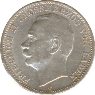 Baden 3 Mark 1914 G Friedrich II Silber*