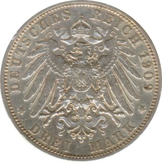 Anhalt 3 Mark 1909 A Friedrich II Silber*