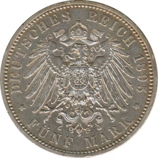 Preussen 5 Mark 1895 A Wilhelm II Silber*