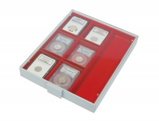 Lindner Sammelbox 2403 - 3 Fcher - Standard / rote Einlage