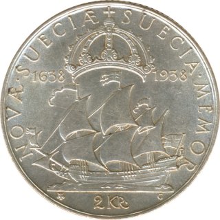 Schweden 2 Kronor 1938 300 Jahre Besiedlung von Delaware...