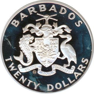 Barbados 20 Dollars 1988 PP Olympiade 1988 Seoul Hrdenlauf Silber*