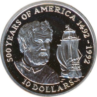 Cook Islands 10 Dollars 1990 PP 500 Jahre Entdeckung Amerikas Silber*