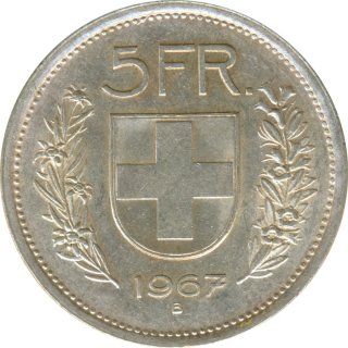 Schweiz 5 Franken 1967 B Hirtenb�ste Silber*